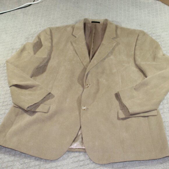 Andrew Fezza Sz 50R Baxter Tan Micro Suede 2 Button Blazer Jacket Super Soft - Picture 1 of 7